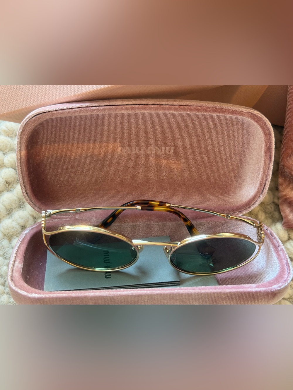 Miu Miu Gold-Tone Sunglasses with Pink Velvet Case - Picture 2 of 4